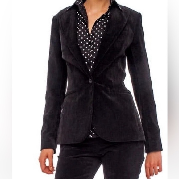 Norma Kamali Jackets & Blazers - Norma Kamali Corduroy One Button Fitted Black Lined Blazer Womens Size 16